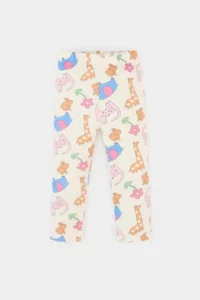 DeFacto Animal Patterned Ribbed Camisole Trousers Baby Girl - Image 2
