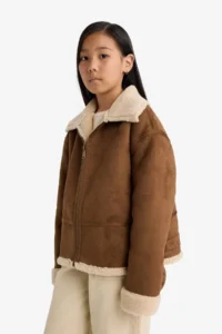 DeFacto Plush Lining Zippered Coat Girls' - Image 3