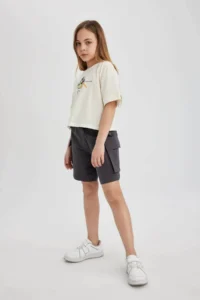 DeFacto Girls' Elastic Waist Cargo Pocket Shorts B0840a825hs - Image 2