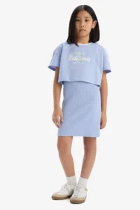 DeFacto Set of 2 Ribbed Camisole Dress Printed Short Sleeve T-Shirt Girls - Image 2