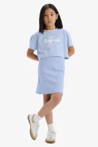 DeFacto Set of 2 Ribbed Camisole Dress Printed Short Sleeve T-Shirt Girls - Image 3