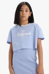 DeFacto Set of 2 Ribbed Camisole Dress Printed Short Sleeve T-Shirt Girls - Image 4