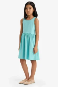 DeFacto Crew Neck Basic Straight Sleeveless Summer Dress Girl