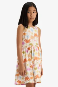 DeFacto Crew Neck Floral Patterned Sleeveless Summer Dress Girl - Image 3