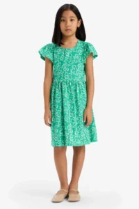 DeFacto Crew Neck Patterned Short Sleeve Summer Dress Girl