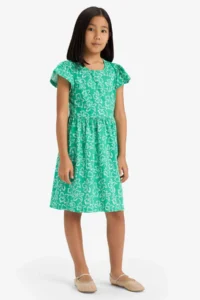 DeFacto Crew Neck Patterned Short Sleeve Summer Dress Girl - Image 2