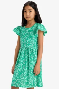 DeFacto Crew Neck Patterned Short Sleeve Summer Dress Girl - Image 4