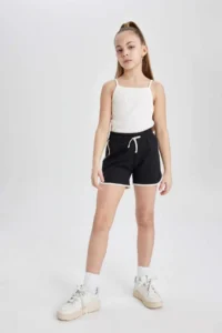 DeFacto Girls' Elastic Waist Basic Plain Shorts B5164a825hs - Image 2