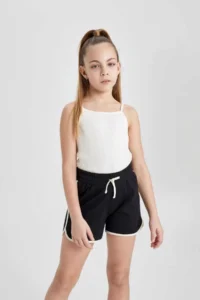 DeFacto Girls' Elastic Waist Basic Plain Shorts B5164a825hs - Image 3