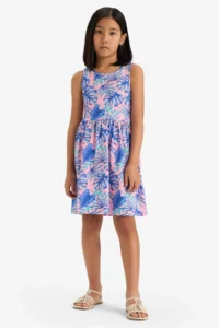 DeFacto Crew Neck Patterned Sleeveless Summer Dress Girl