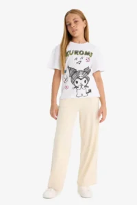 DeFacto Elastic Waist Wide Leg Stone Girls' Trousers E1836A8/BG734 - Image 2