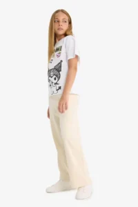 DeFacto Elastic Waist Wide Leg Stone Girls' Trousers E1836A8/BG734 - Image 3