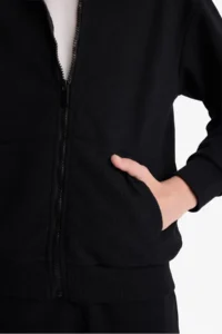 DeFacto Hooded School Zippered Black Boy's Cardigan X5844A6/BK81 - Image 5