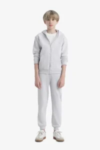DeFacto Hooded School Zippered Gray Boy's Cardigan X5844A6/GR400 - Image 2