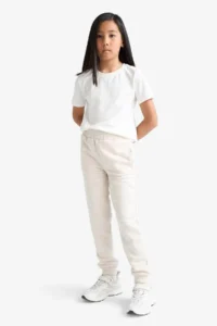 DeFacto Standard Fit Basic Flat Waist Elastic School Jogger Beige Girls' Sweatpants Y1226A6/BG667 - Image 2