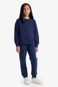 DeFacto Standard Fit Basic Flat Waist Elastic School Jogger Navy Blue Girl's Sweatpants Y1226A6/NV2