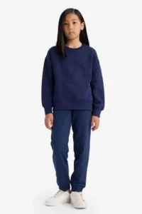 DeFacto Standard Fit Basic Flat Waist Elastic School Jogger Navy Blue Girl's Sweatpants Y1226A6/NV2 - Image 2
