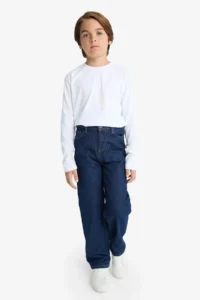 DeFacto Wide Leg Dark Blue Boy Jean Trousers F2258A8/NM34 - Image 3