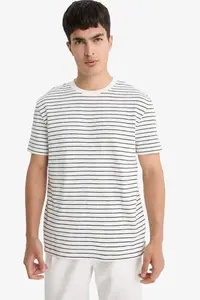 DeFacto Regular Fit Crew Neck Striped Short Sleeve T-Shirt