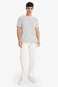DeFacto Regular Fit Crew Neck Striped Short Sleeve T-Shirt - Image 2