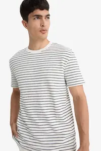 DeFacto Regular Fit Crew Neck Striped Short Sleeve T-Shirt - Image 4