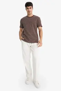 DeFacto Regular Fit Crew Neck Striped Short Sleeve T-Shirt - Image 2