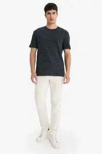 DeFacto Regular Fit Crew Neck Striped Short Sleeve T-Shirt - Image 2