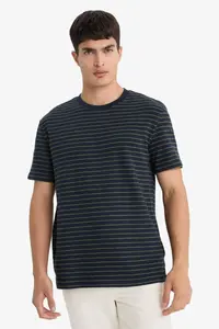 DeFacto Regular Fit Crew Neck Striped Short Sleeve T-Shirt - Image 3