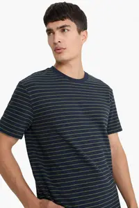 DeFacto Regular Fit Crew Neck Striped Short Sleeve T-Shirt - Image 4