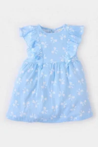 DeFacto Patterned Short Sleeve Crinkle Viscose Summer Dress for Baby Girl