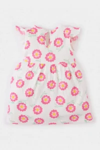 DeFacto Floral Short Sleeve Crinkle Viscose Summer Dress for Baby Girl - Image 4