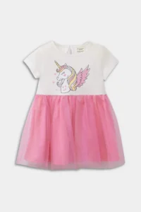 DeFacto Unicorn Printed Short Sleeve Summer Tulle Dress Baby Girl