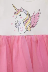 DeFacto Unicorn Printed Short Sleeve Summer Tulle Dress Baby Girl - Image 2