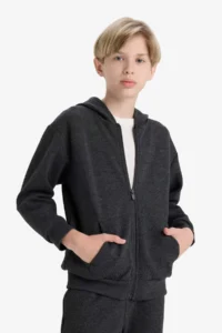 DeFacto Hooded School Zipper Sweatshirt Boy - Image 3