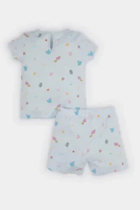DeFacto Baby Girl Pajama Set Patterned Short Sleeve Combed Cotton Top Shorts with Elastic Waist - Image 4