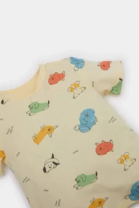 DeFacto Pajama Set Patterned Short Sleeve Combed Cotton Top with Elastic Waist Shorts for Baby Boy - Image 3