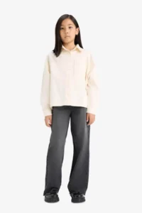 DeFacto Oversize Wide Fit Gabardine Long Sleeve Shirt Girl - Image 2