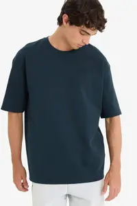 DeFacto Oversize Wide Fit Crew Neck Heavy Fabric Basic Plain Short Sleeve T-Shirt