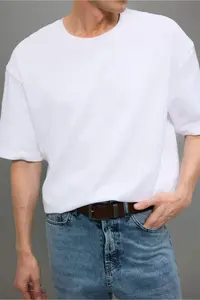 DeFacto Oversize Wide Fit Crew Neck Heavy Fabric Basic Plain Short Sleeve T-Shirt - Image 2