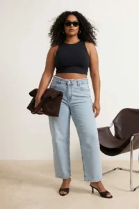 Trendyol Curve Light Blue High Waist Wide Leg comfort/Middle Flexible Wide Leg plus size jeans