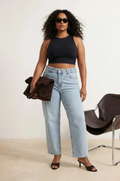 Trendyol Curve Light Blue High Waist Wide Leg comfort/Middle Flexible Wide Leg plus size jeans