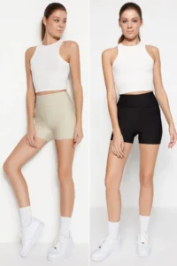 TRENDYOLMİLLA Black-Stone 2 Sets Paket Shaping Knitting Sports Shorts/Short Leggings