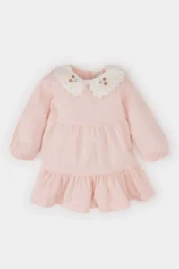 DeFacto Bow Patterned Long Sleeve Twill Dress for Baby Girl