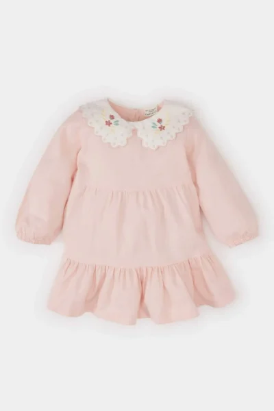 DeFacto Bow Patterned Long Sleeve Twill Dress for Baby Girl