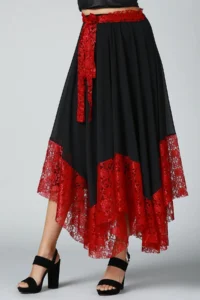 Quincey Women Burgundy Black Asymmetric Skirt - Image 2