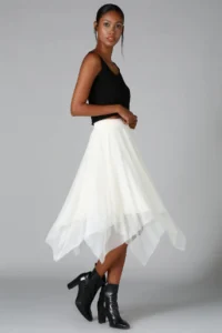 Quincey Women's White Double Lined Asymmetrical Tulle Skirt Ek2340