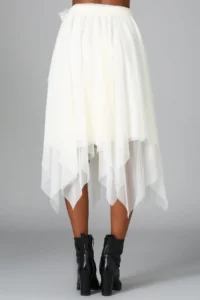 Quincey Women's White Double Lined Asymmetrical Tulle Skirt Ek2340 - Image 3