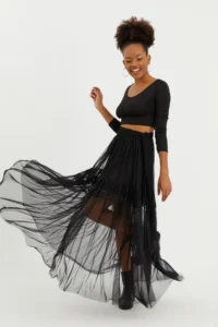 Quincey Tulle -Lace Maxi Shirred Flying Skirt
