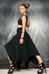 Quincey Asymmetric Crepe Black Skirt