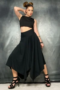 Quincey Asymmetric Crepe Black Skirt - Image 2